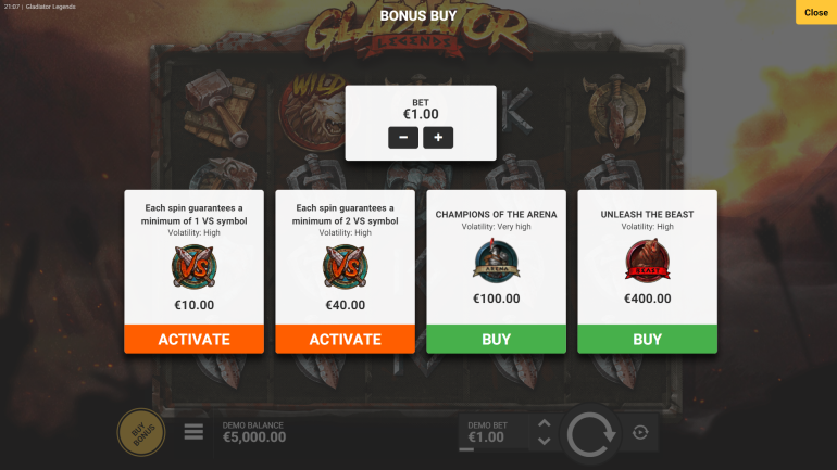 Платная активации функции в Гладиаторы Легенды Бонус в Gladiator Legends