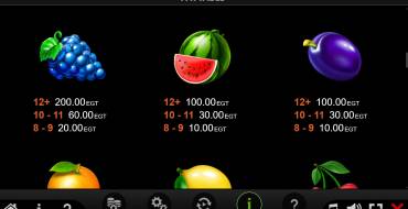 5x6 Fruity Shots: Таблица выплат 2