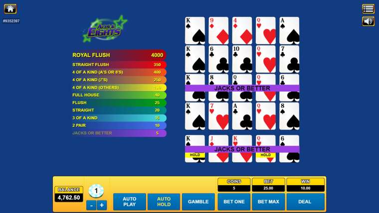 Видео покер Aces and Eights демо-игра