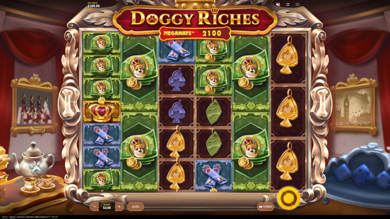 Слот посвящен животным в Собачьи Богатства Мегавейс Тема в Doggy Riches Megaways
