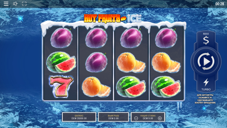 Дизайн слота в Горячие Фрукты На Льду Тема в Hot Fruits on Ice