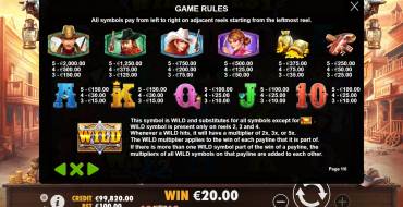 Wild West Gold: Таблица выплат
